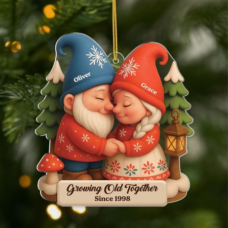 3D Printing Effect Acrylic Christmas Gnome Ornament - Custom Couple Gifts
